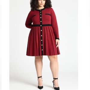 NWT | Eloquii Sweater Pleated Skirt Dress With Gold Buttons | 14/16